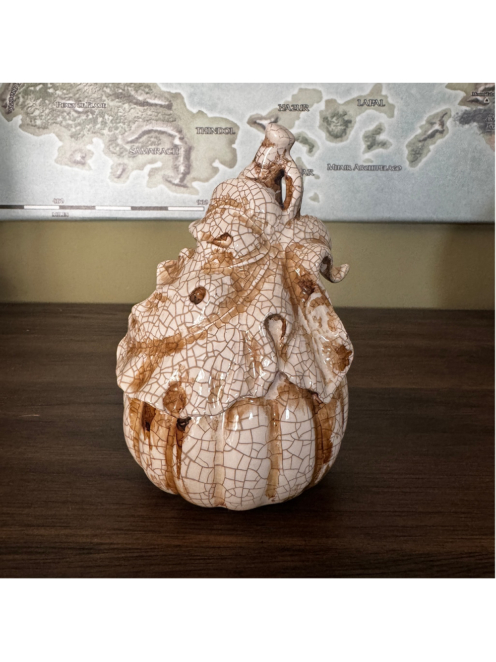 Vintage Crackle-Effect Ceramic Gourd Harvest Figurine 7”